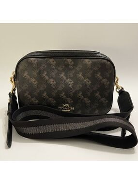 COACH Horse & Carriage Monogram Camera Crossbody Bag Black Brown Signature